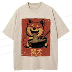 Kyoto-Lion Ramen Lover Shiba Inu Washed T-Shirt