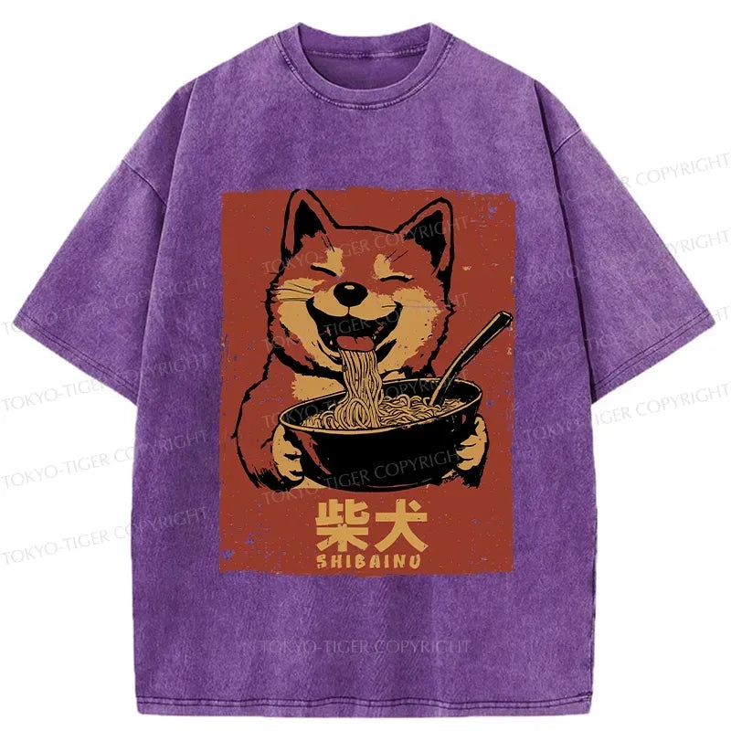 Kyoto-Lion Ramen Lover Shiba Inu Washed T-Shirt