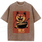 Kyoto-Lion Ramen Lover Shiba Inu Washed T-Shirt