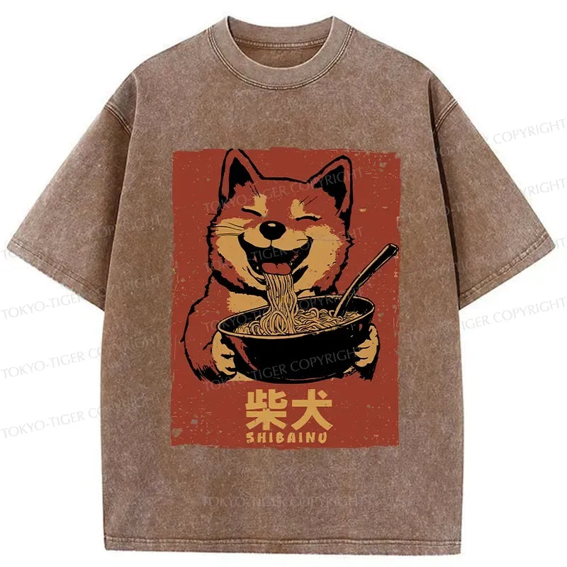 Kyoto-Lion Ramen Lover Shiba Inu Washed T-Shirt