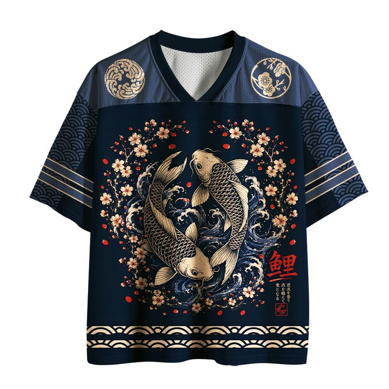 Kyoto-Lion Japanese Twin Koi Wave Art Mesh Jersey