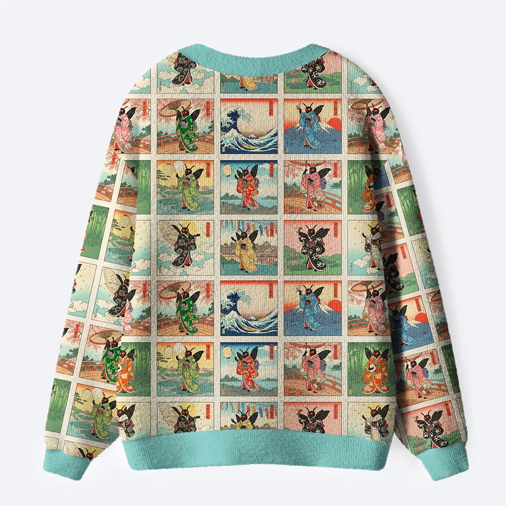 Kyoto-Lion Mothra¡¯s Journey Through Ukiyo-e Dreams Ugly Cardigan Sweater