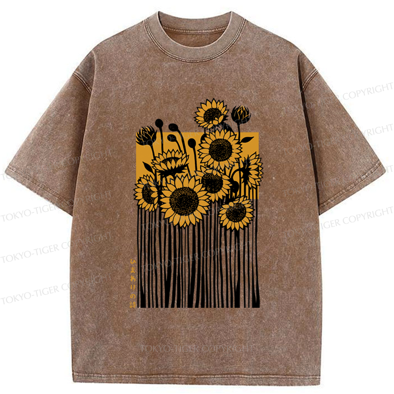 Kyoto-Lion The Poem of Sunflowers Washed T-Shirt
