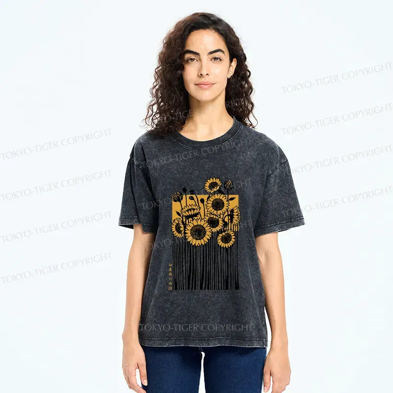 Kyoto-Lion The Poem of Sunflowers Washed T-Shirt