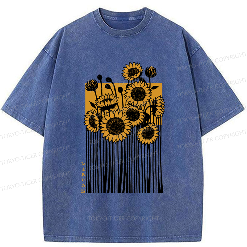 Kyoto-Lion The Poem of Sunflowers Washed T-Shirt