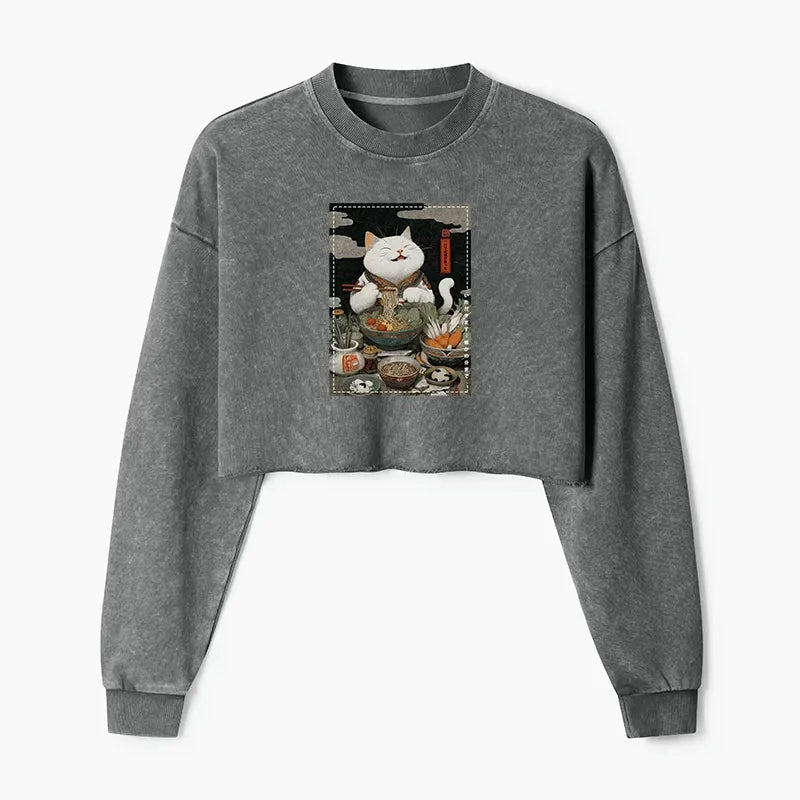 Ramen Cat Crop Sweatshirt for Summer