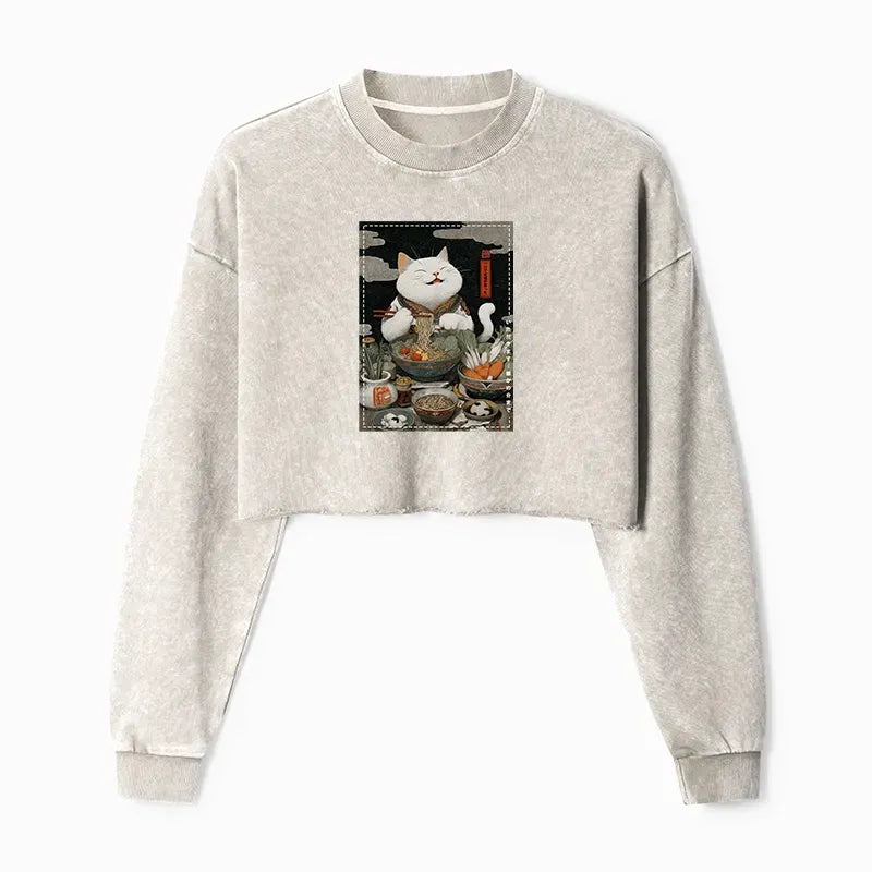 Japanese Washed Cat Sweatshirt for Women