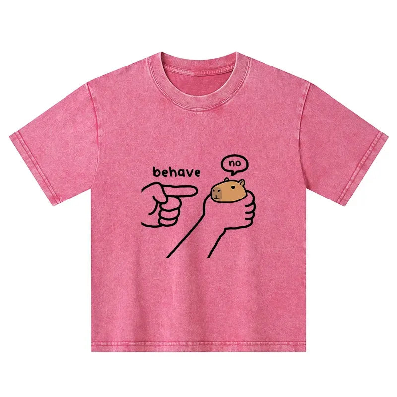 Kyoto-Lion Dishonest Capybara Kids Washed T-Shirt