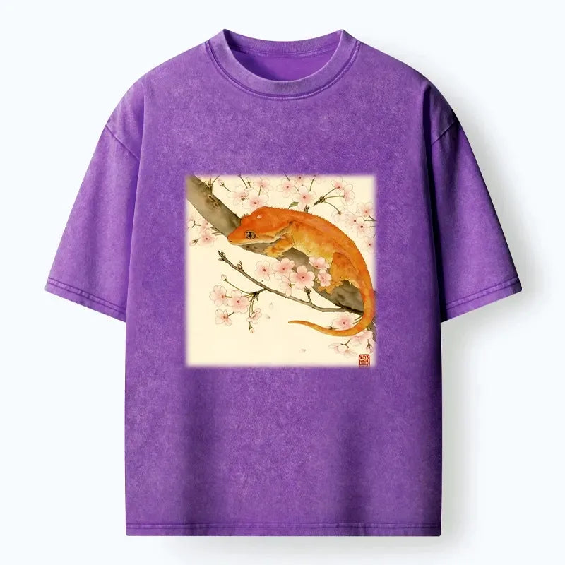 Kyoto-Lion Sakura Gecko Japanese Washed T-Shirt