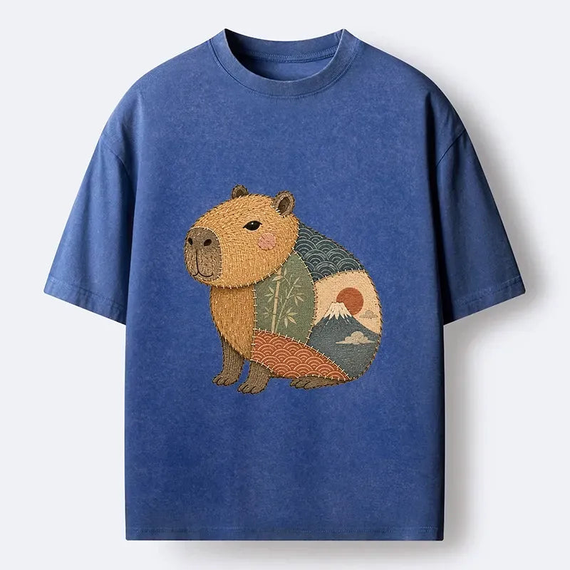 Kyoto-Lion Patchwork Capybara Washed T-Shirt
