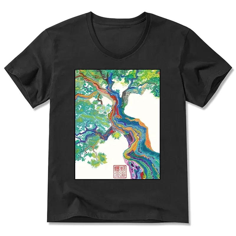 Colorful V-Neck T-Shirt Free Shipping