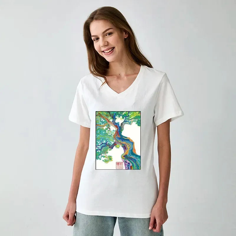 Colorful V-Neck T-Shirt Free Shipping