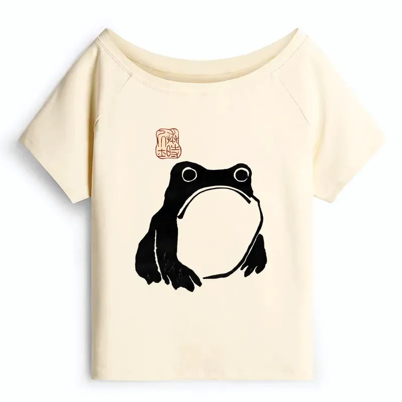 Vintage Japanese Frog Ukiyo-e Tee for Women