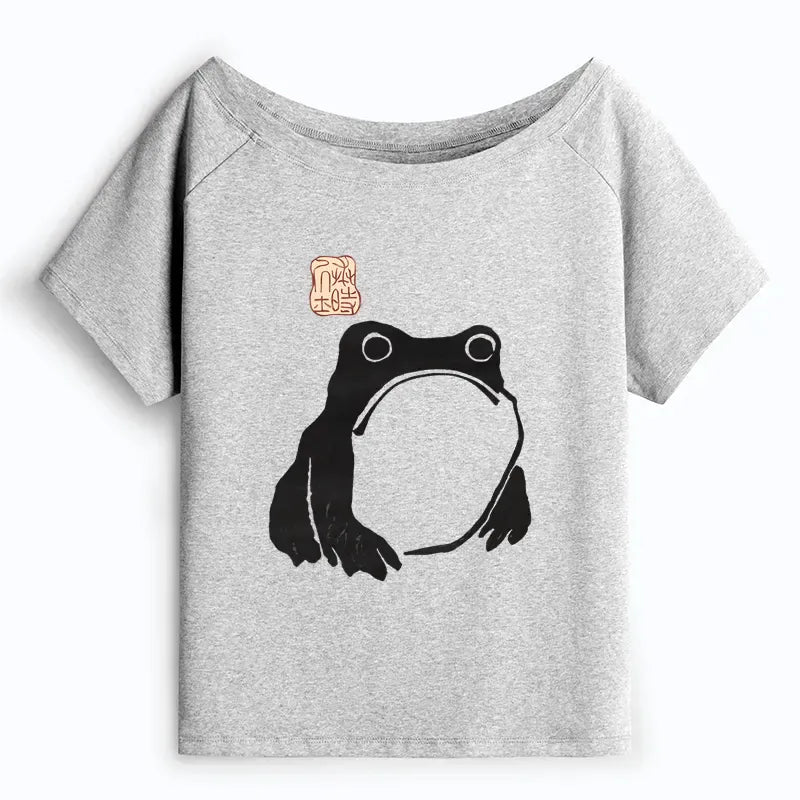 Kyoto-Lion Matsumoto Hoji Woodblock Print Frog Off Shoulder T-Shirt