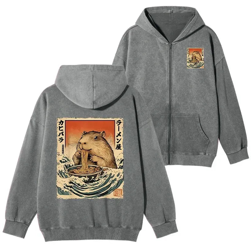 Japanese hamster eating ramen zip hoodie