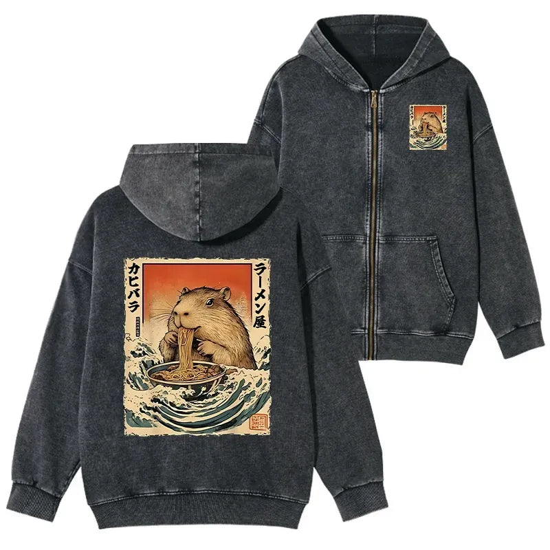 Japanese hamster eating ramen zip hoodie
