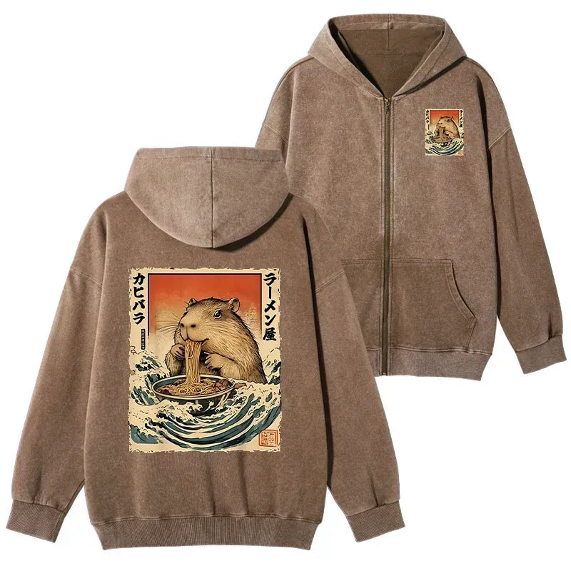 Japanese hamster eating ramen zip hoodie