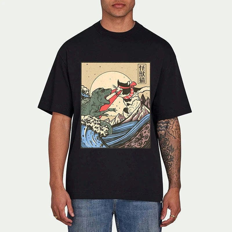 Vintage Great Wave Cat Tee Gift Idea