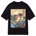 Kyoto-Lion Vintage Retro Japanese Great Wave Cat VS Monster Classic T-Shirt
