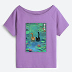 Funny Cat Off Shoulder T-Shirt for Summer