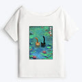 Japanese Off Shoulder Cat Tee for Women