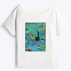 Japanese Off Shoulder Cat Tee for Women