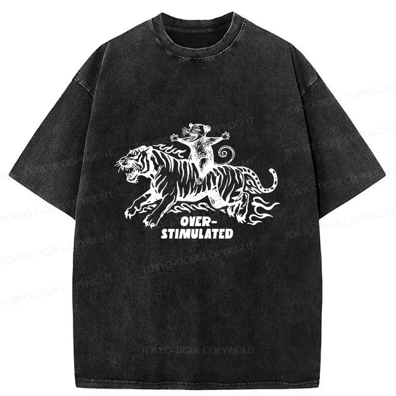 Japanese Possum Riding Tiger Washed T-Shirt
