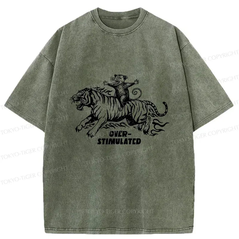 Japanese Possum Riding Tiger Washed T-Shirt