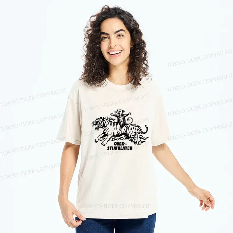 Japanese Possum Riding Tiger Washed T-Shirt