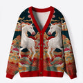 Kyoto-Lion Celestial Steeds In Auspicious Clouds Ugly Cardigan Sweater