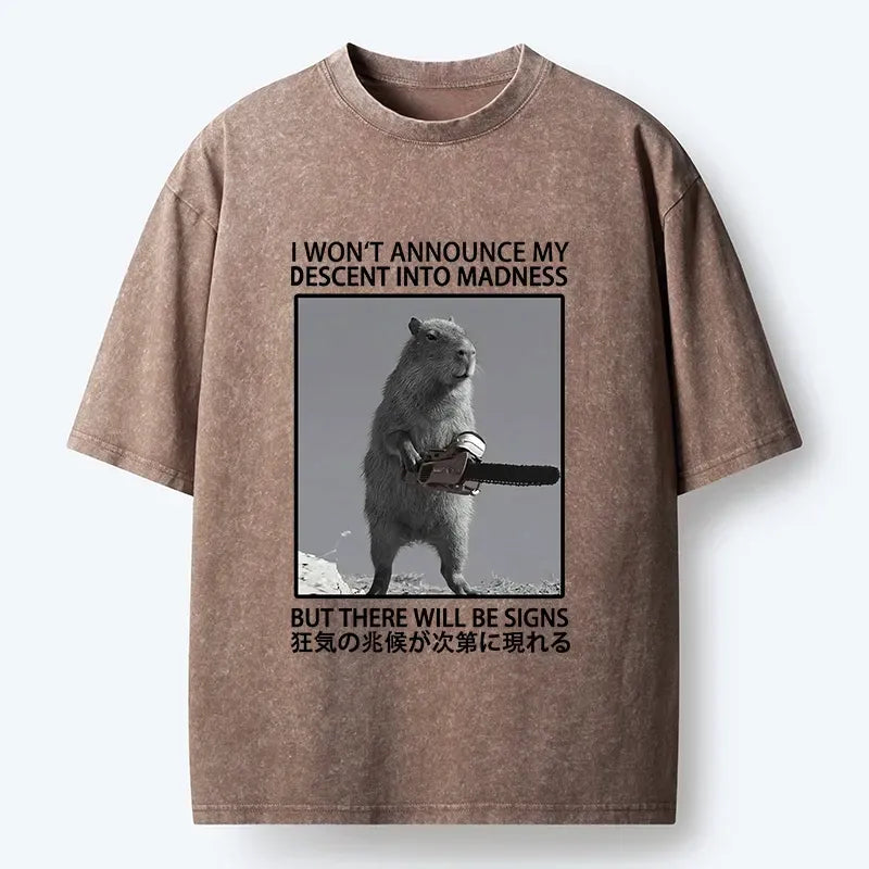 Kyoto-Lion Funny Meme Chainsaw Capybara Madness Washed T-Shirt