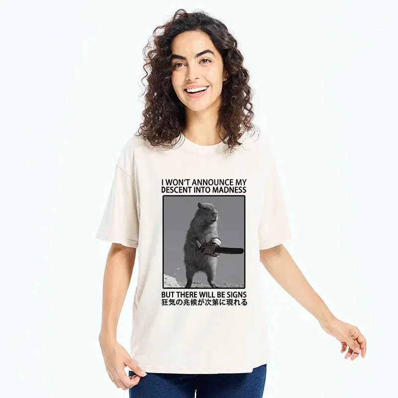 Kyoto-Lion Funny Meme Chainsaw Capybara Madness Washed T-Shirt