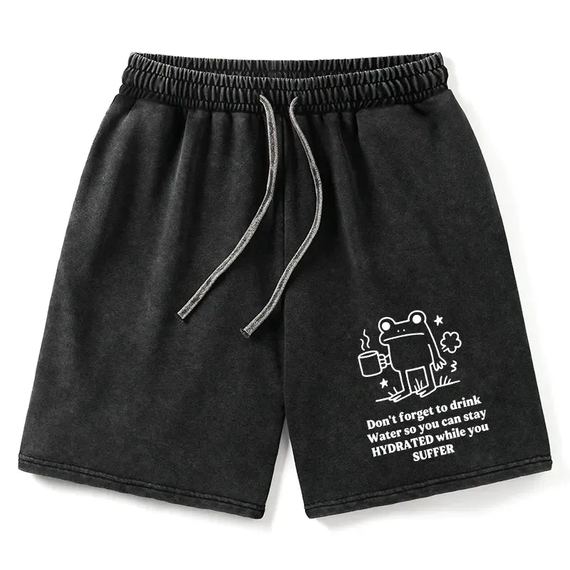 Kyoto-Lion Frog Says Drink Water Washed Shorts
