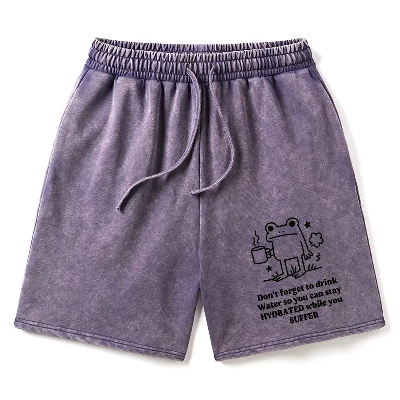Kyoto-Lion Frog Says Drink Water Washed Shorts