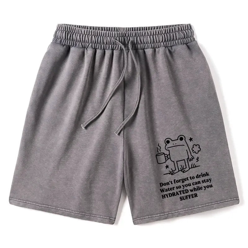 Kyoto-Lion Frog Says Drink Water Washed Shorts