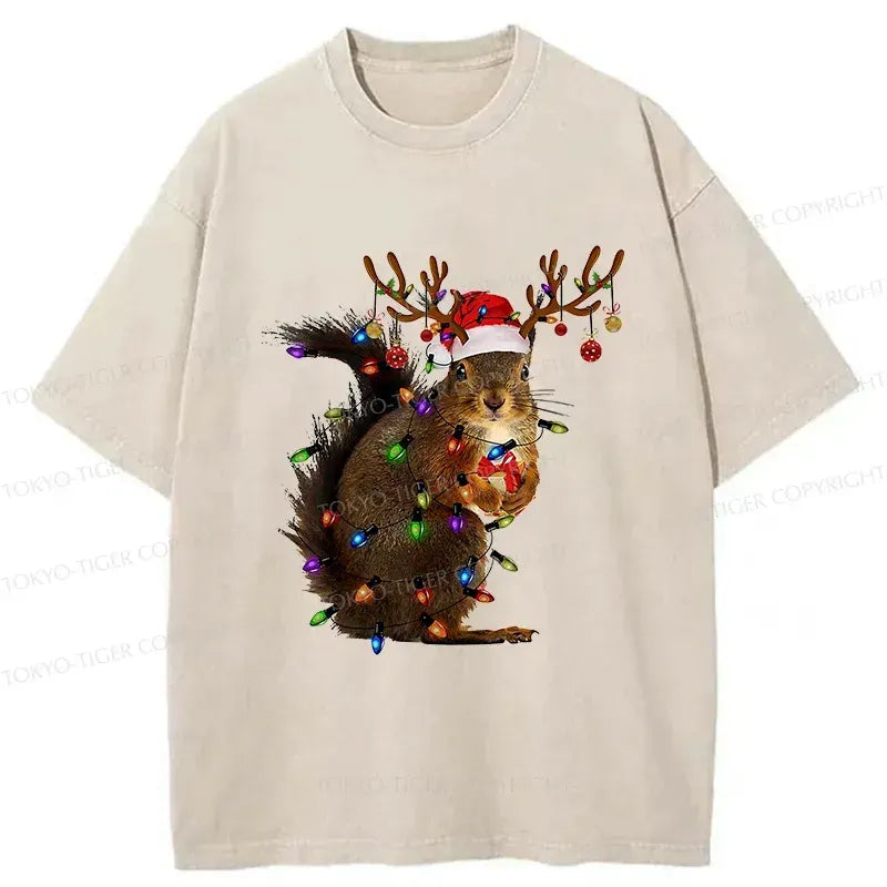 Kyoto-Lion Christmas Squirrel Washed T-Shirt