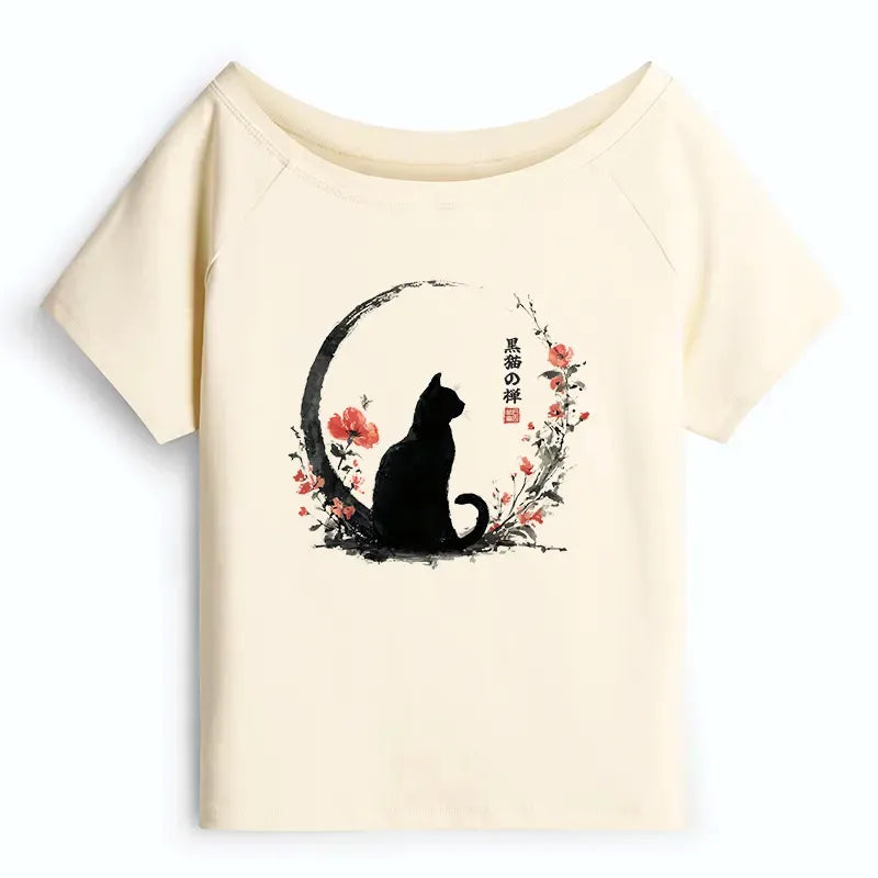 Kyoto-Lion Black Cat Flower Shirt