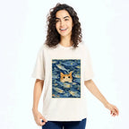 Kyoto-Lion Kitty Among Fish Washed T-Shirt