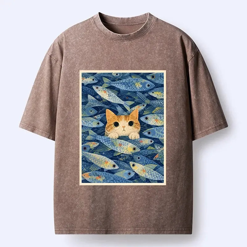 Washed Cat T-Shirt for Summer Festival