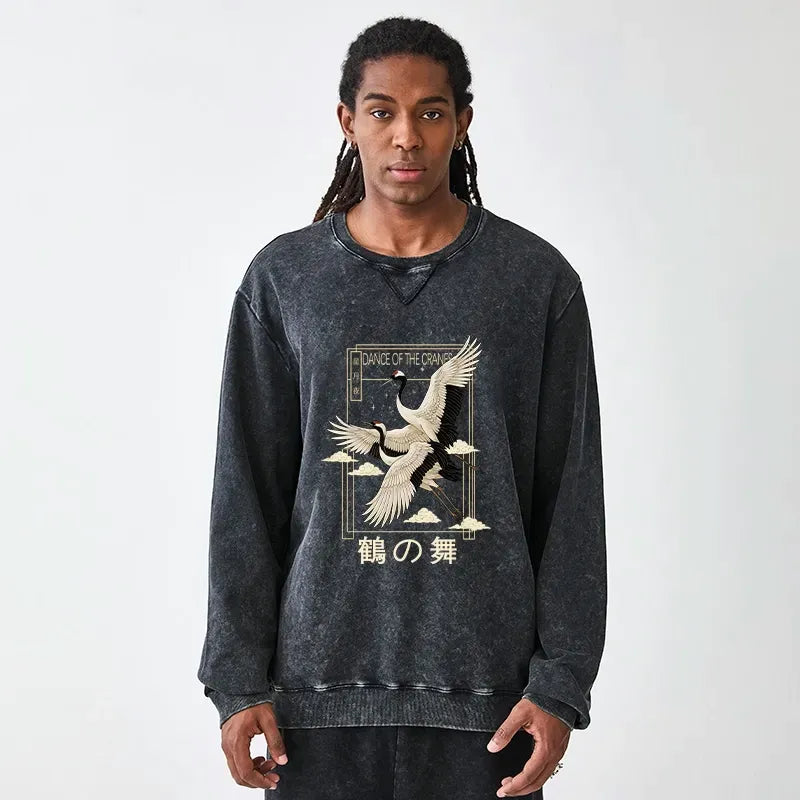 Kyoto-Lion Dance Of The Cranes Washed Terry Sweatshirt