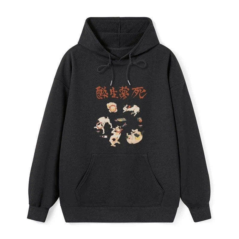 Drunken cats ukiyo-e hoodie free shipping