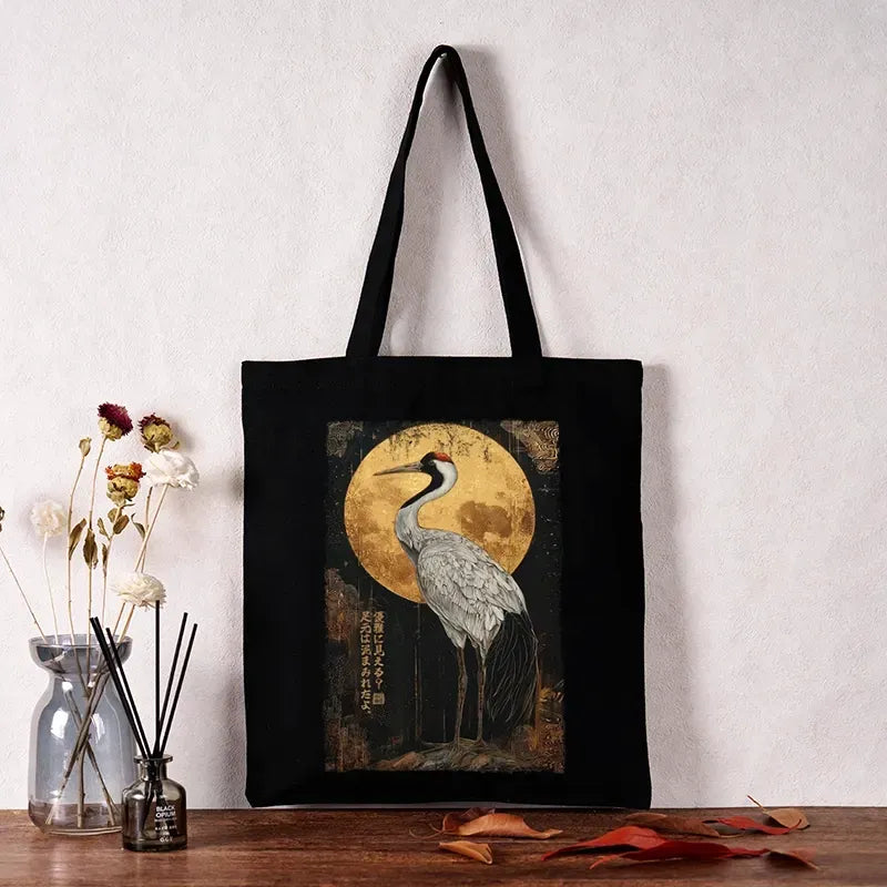 Kyoto-Lion Vintage Japanese Crane Kanji Tote Bag
