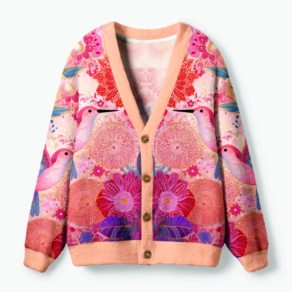 Kyoto-Lion Birdsong And Blossoms Ugly Cardigan Sweater