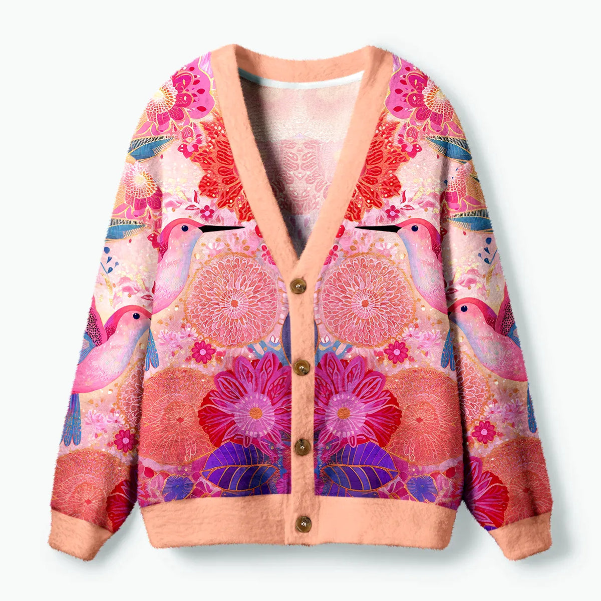 Kyoto-Lion Birdsong And Blossoms Ugly Cardigan Sweater