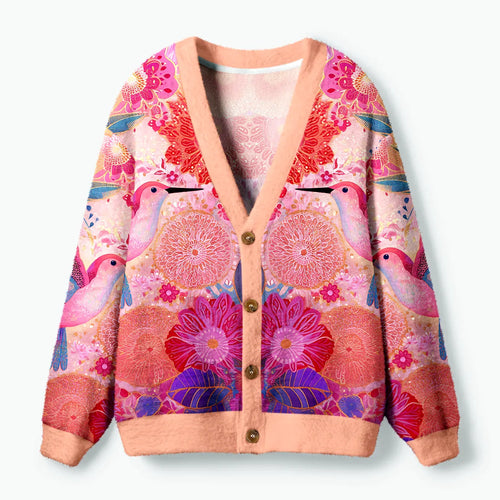 Kyoto-Lion Birdsong And Blossoms Ugly Cardigan Sweater