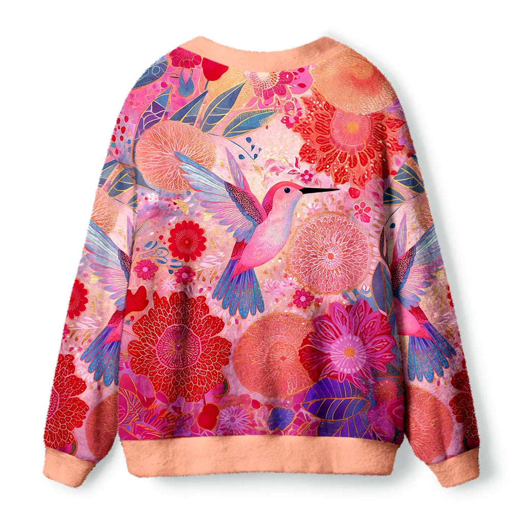 Kyoto-Lion Birdsong And Blossoms Ugly Cardigan Sweater