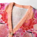 Kyoto-Lion Birdsong And Blossoms Ugly Cardigan Sweater