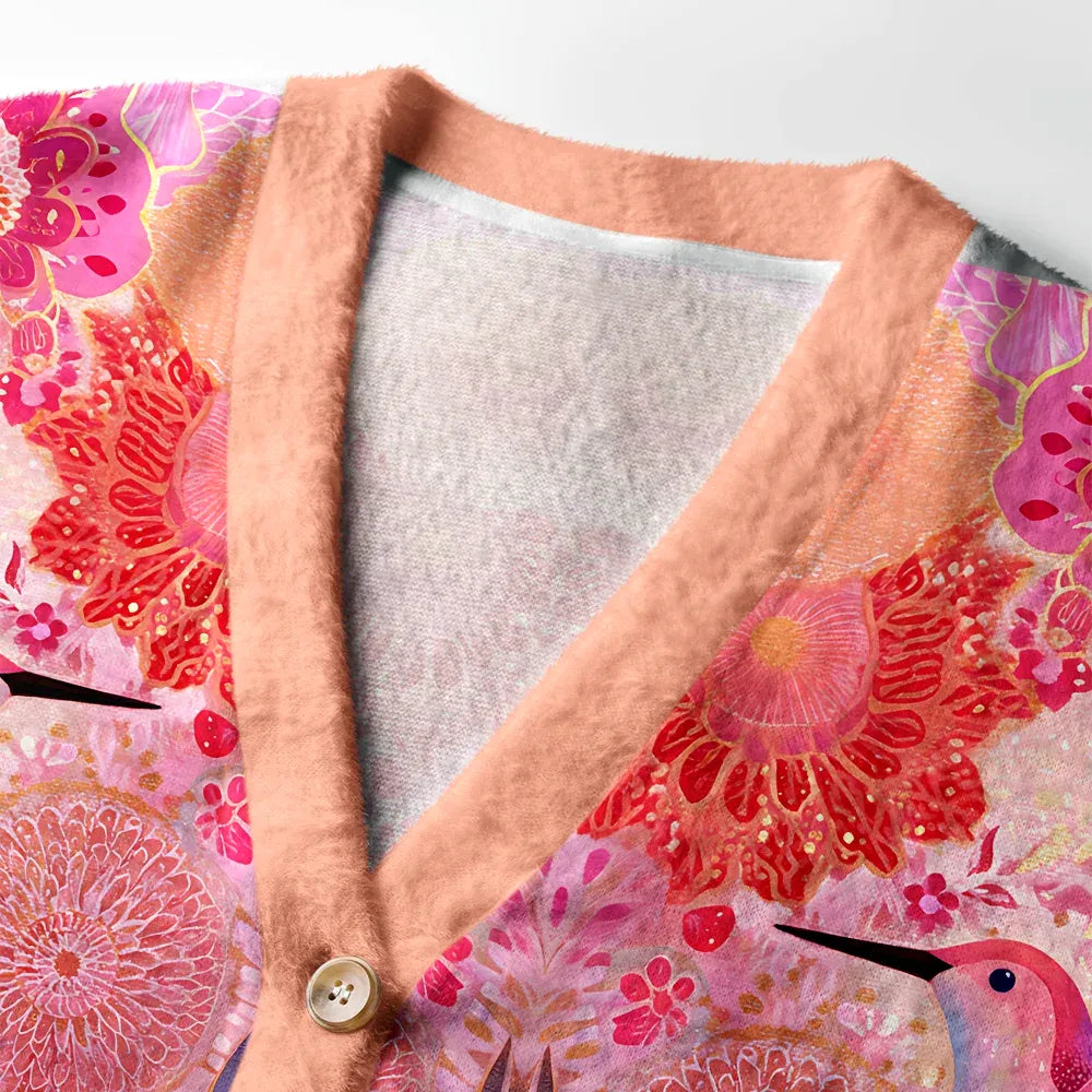 Kyoto-Lion Birdsong And Blossoms Ugly Cardigan Sweater