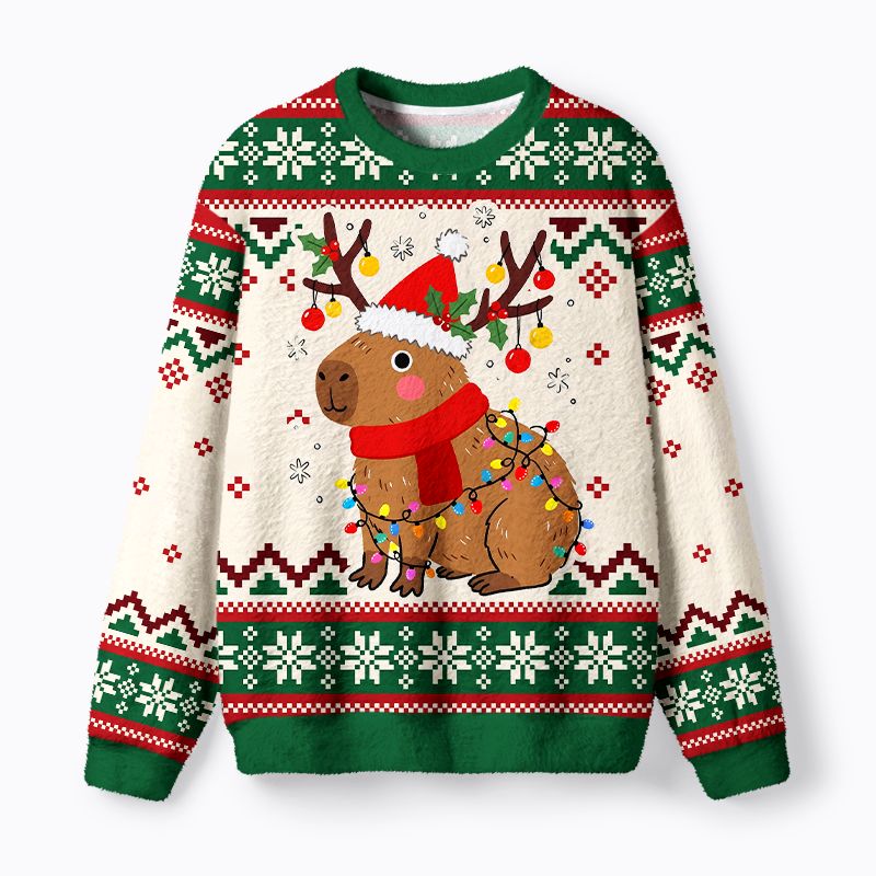 Kyoto-Lion Cute Santa Capybara Fuzzy Christmas Ugly Sweatshirt