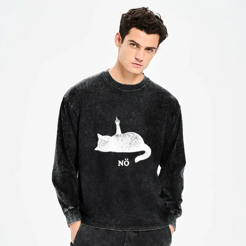 Kyoto-Lion Cat Refused Washed Long Sleeve T-Shirt